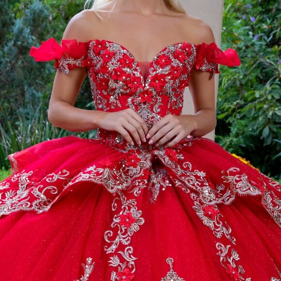 New Formal Quinceanera Gown w/ Floral Applique Details & Beads Embroidery GL3528 - Picture 5 of 15